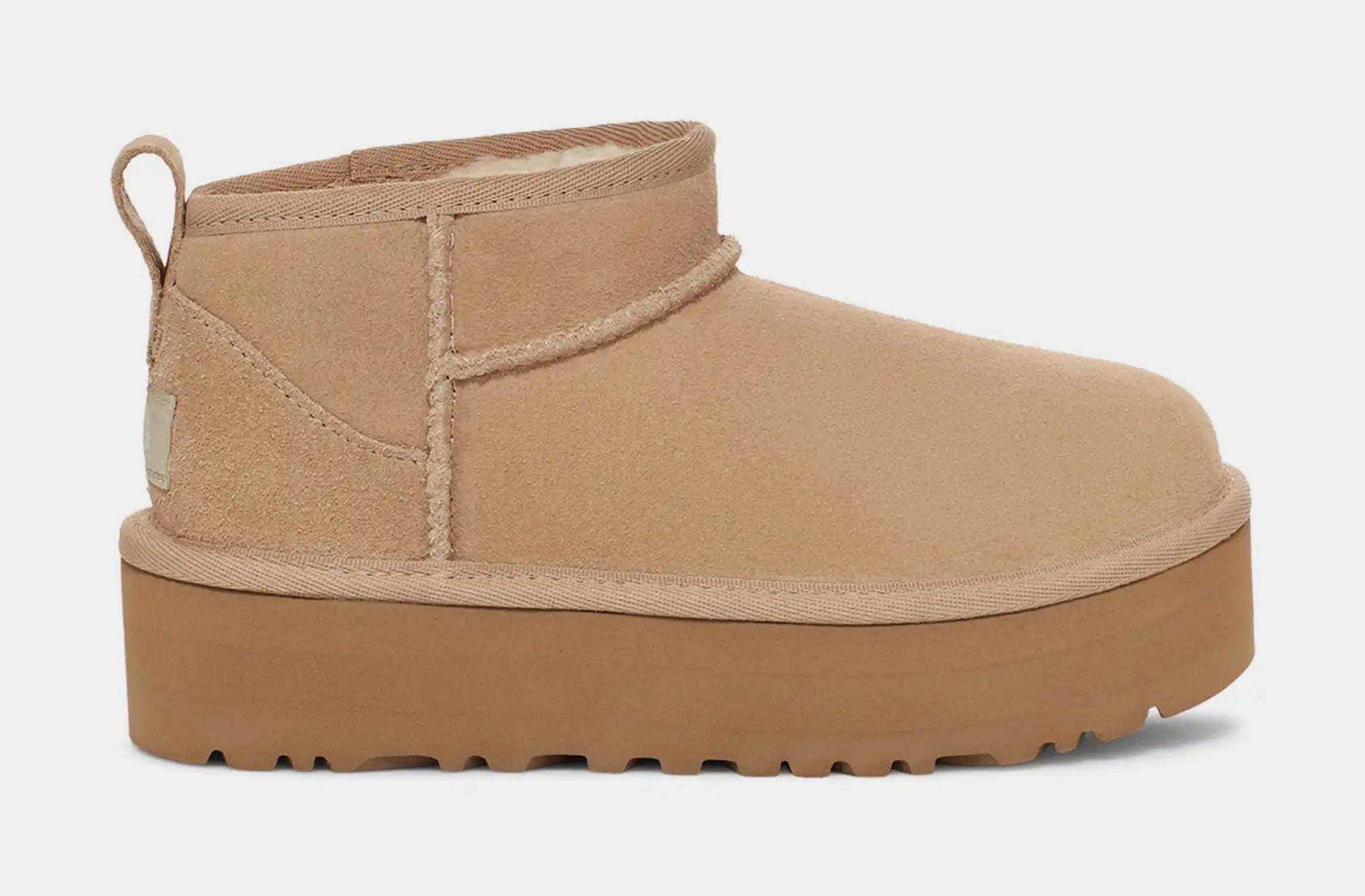 Classic Ultra Mini Platform Grade School Boots (Beige)